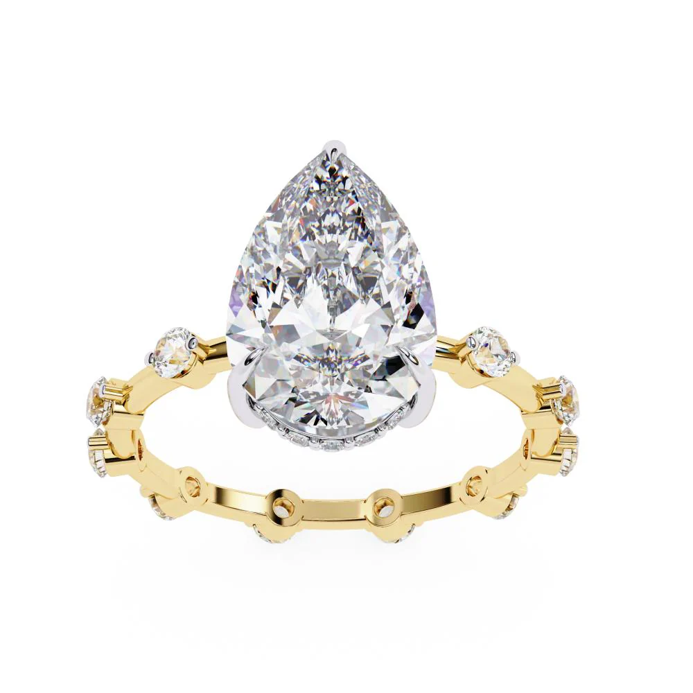 Pear Hidden Halo with Space Accent Engagement Ring - Image 5