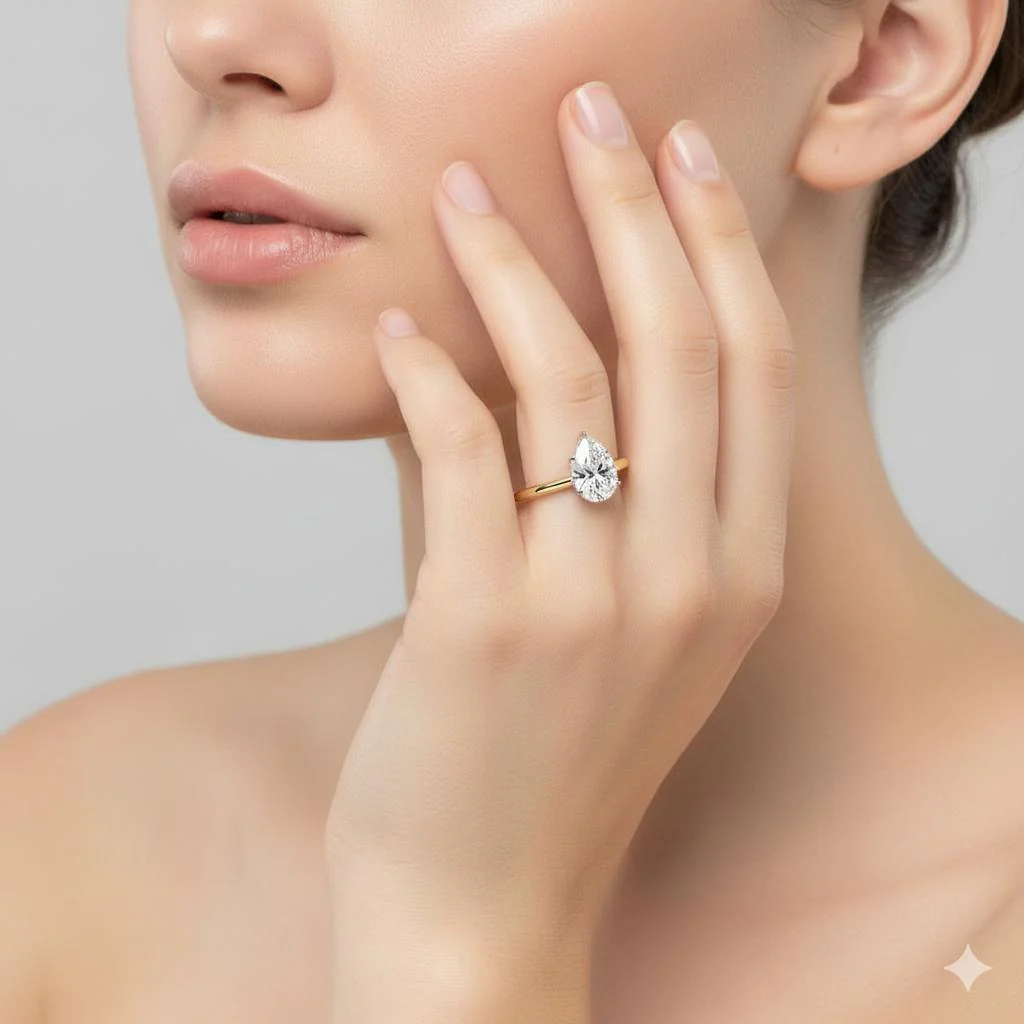 Pear Petite Pave Hidden Halo Engagement Ring - Image 4