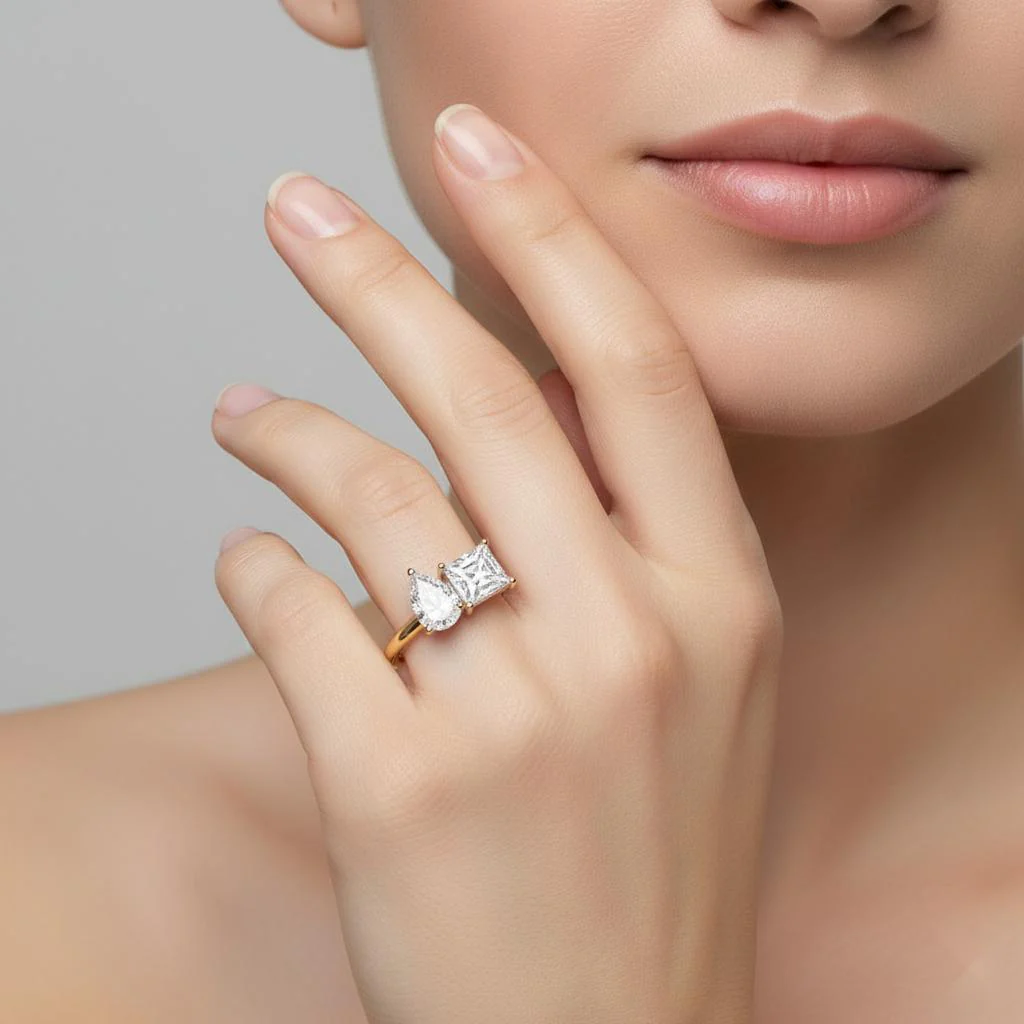 Pear & Princess Toi et Moi Engagement ring - Image 4