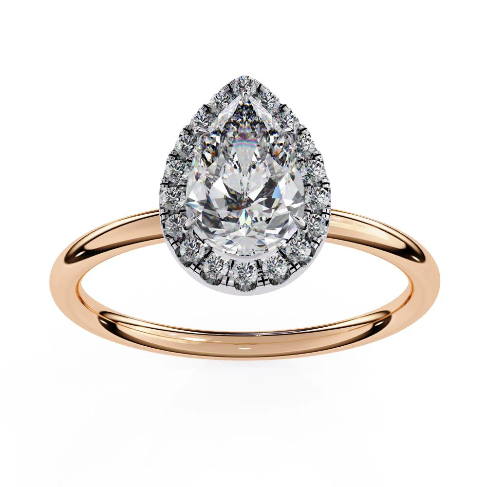Pear Solitaire with Halo Engagement ring - Image 8