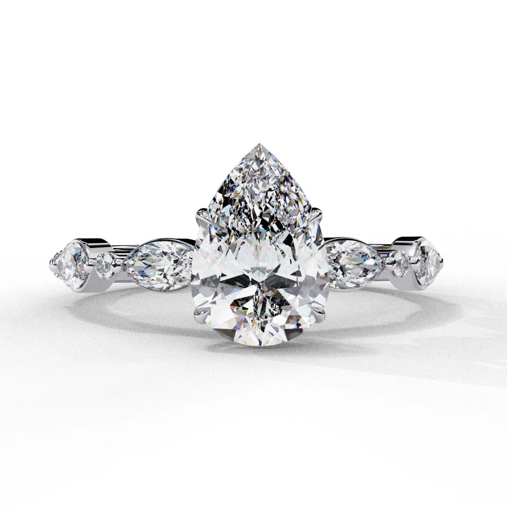 Pear Solitaire With Accent Engagement Ring - Image 3