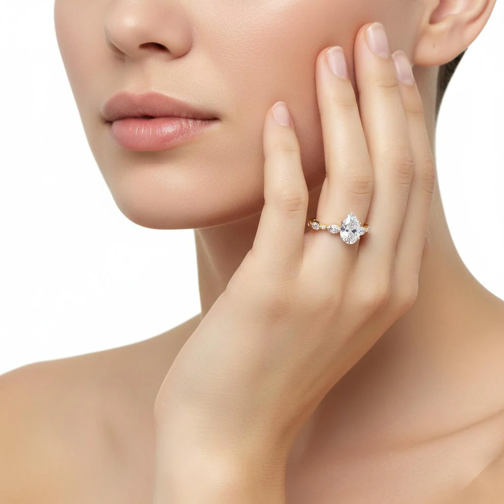 Pear Solitaire With Accent Engagement Ring - Image 4