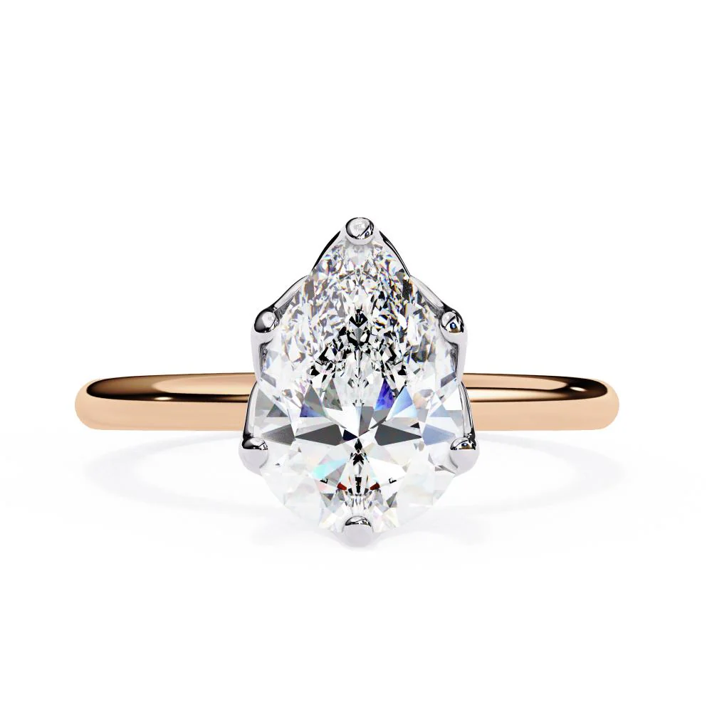 Pear Solitaire with Lotus Flower Prong Engagement Ring - Image 2