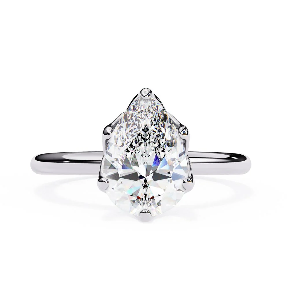 Pear Solitaire with Lotus Flower Prong Engagement Ring - Image 3