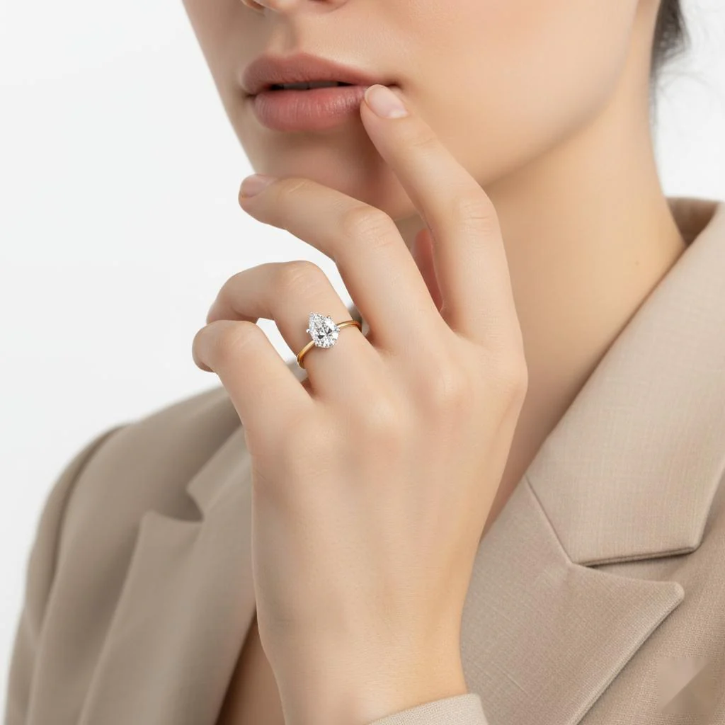 Pear Solitaire with Lotus Flower Prong Engagement Ring - Image 4