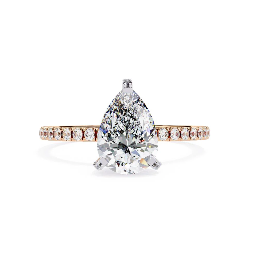 Pear Unique Hidden Halo with Pave Engagement Ring - Image 2