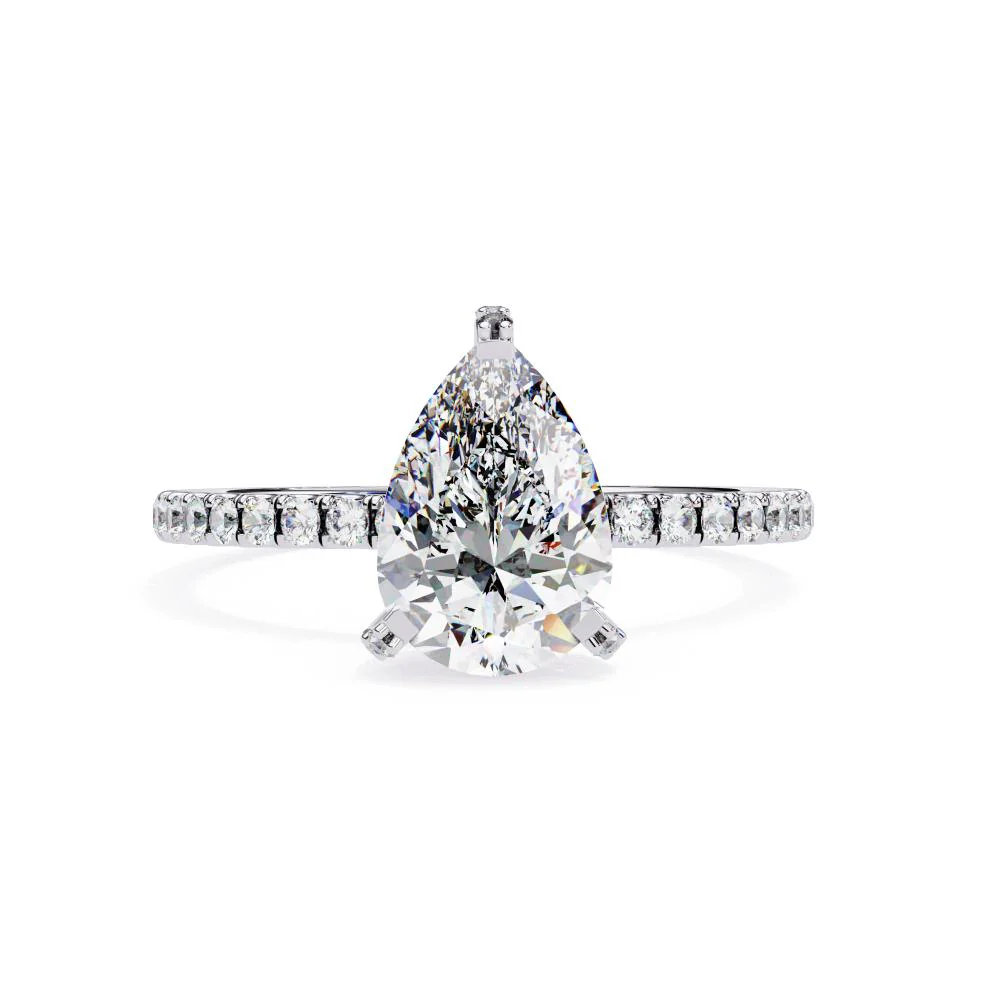 Pear Unique Hidden Halo with Pave Engagement Ring - Image 3