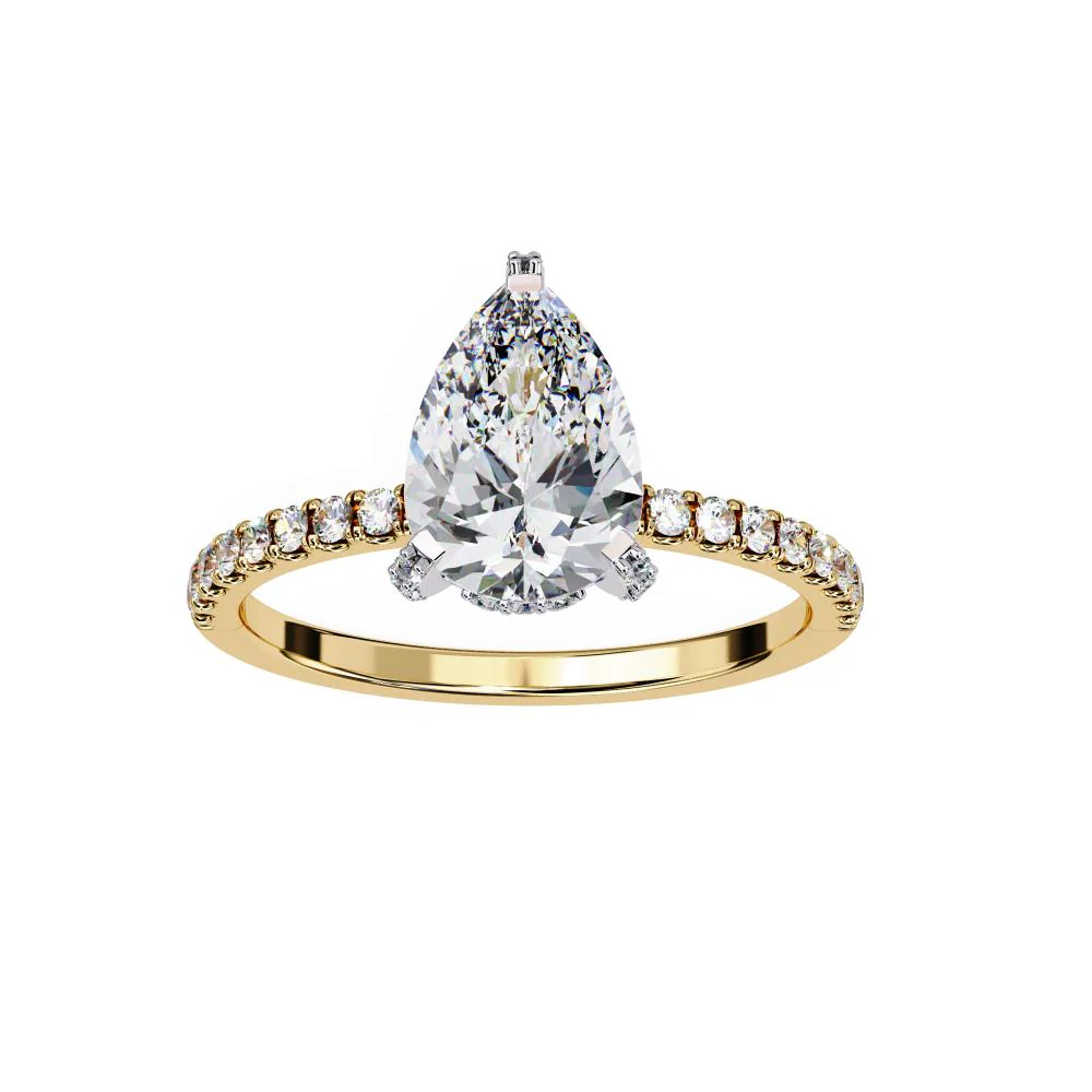 Pear Unique Hidden Halo with Pave Engagement Ring - Image 5