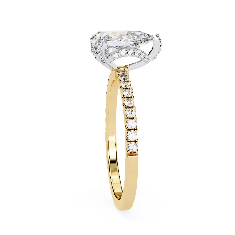 Pear Unique Hidden Halo with Pave Engagement Ring - Image 7