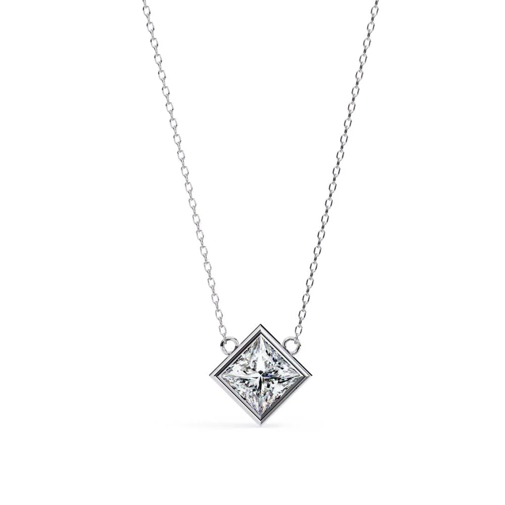 Princess Bezel Set Pendant with Chain - Image 3