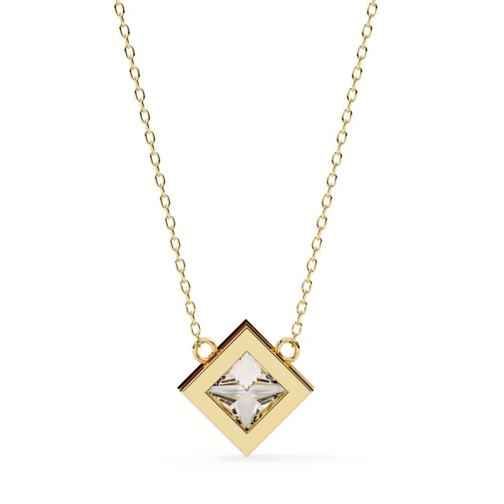 Princess Bezel Set Pendant with Chain - Image 8
