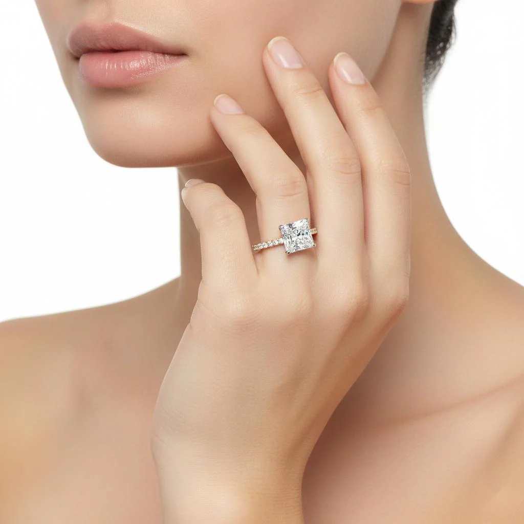 Princess Hidden Halo with Pave Engagement ring - Image 4