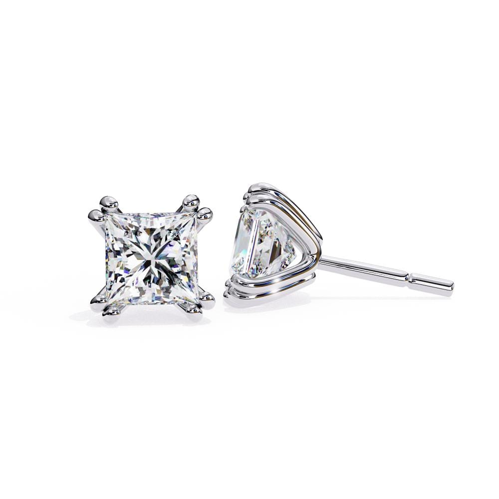 Princess Double Claw Prong Stud Earrings - Image 3
