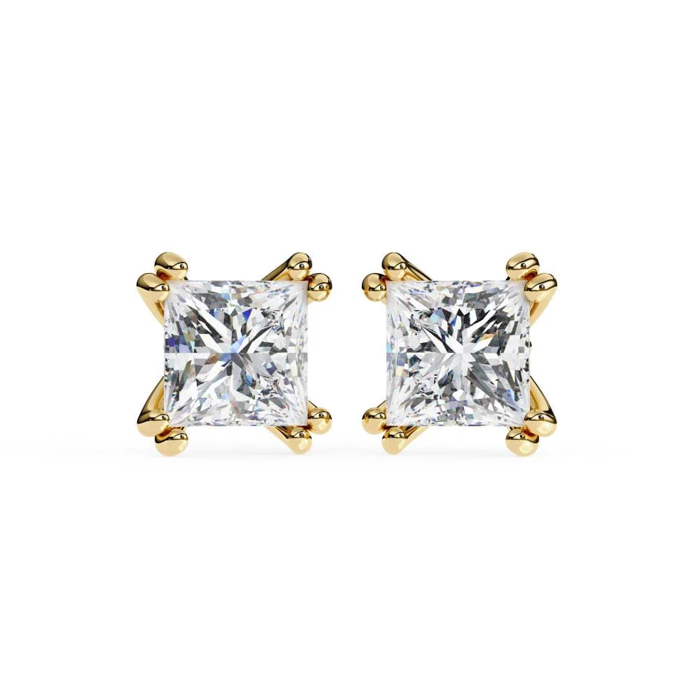 Princess Double Claw Prong Stud Earrings - Image 5