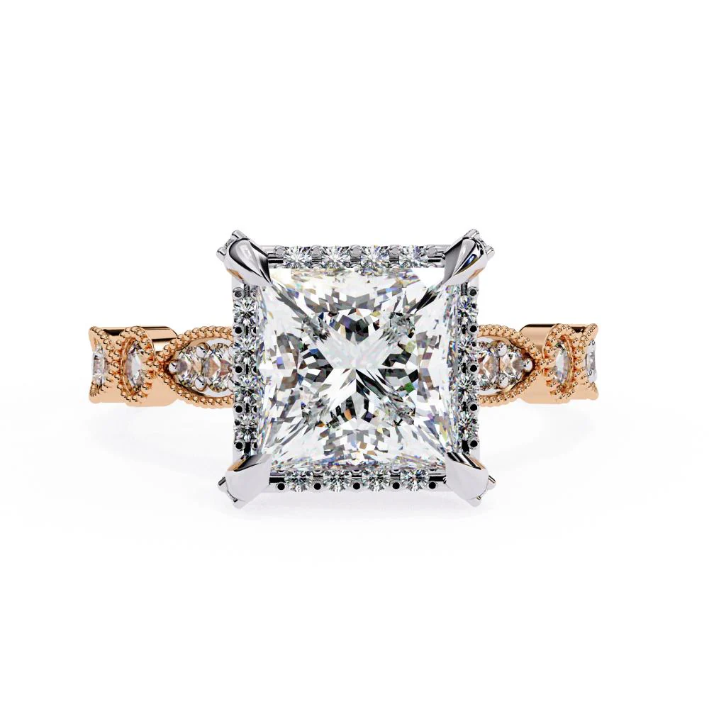 Princess Halo with Milgrain Engagement Ring - Image 2