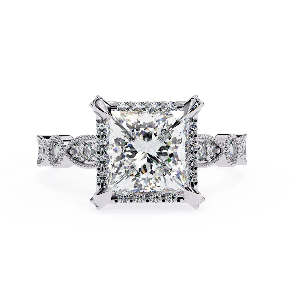 Princess Halo with Milgrain Engagement Ring - Image 3