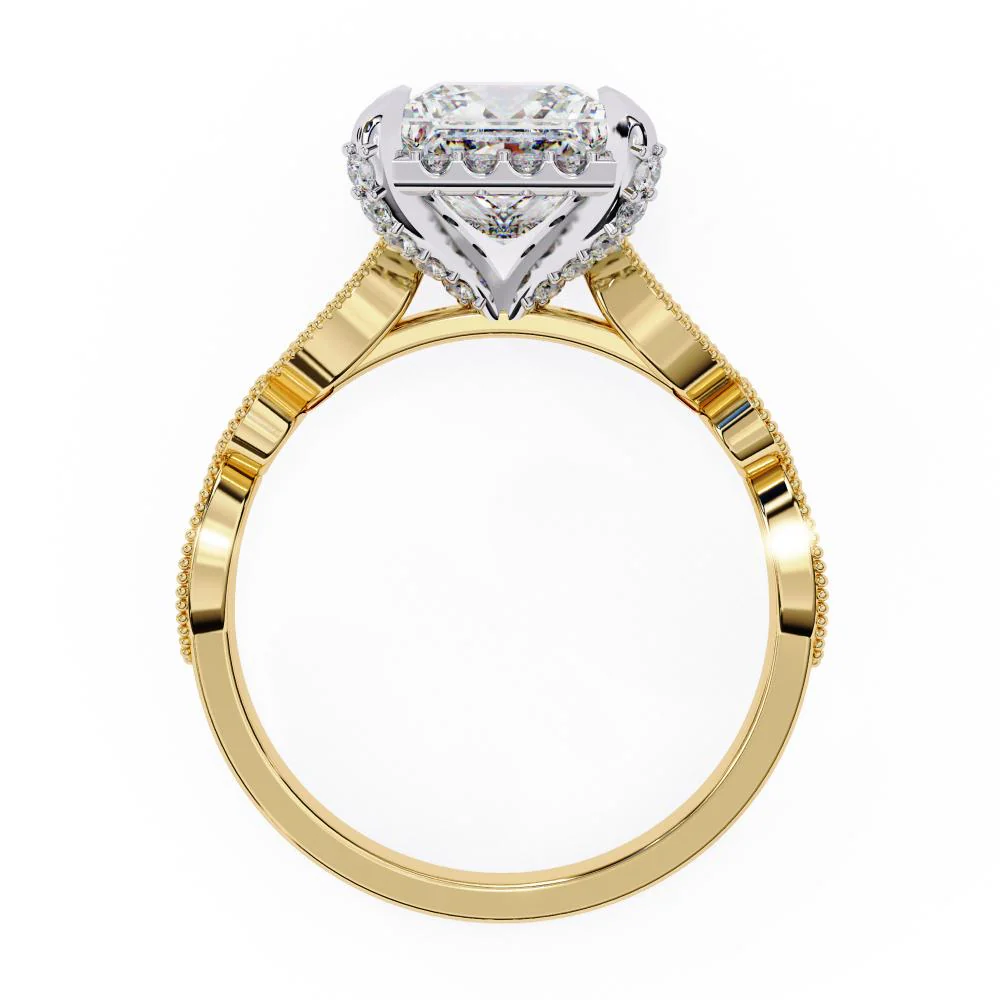 Princess Halo with Milgrain Engagement Ring - Image 6