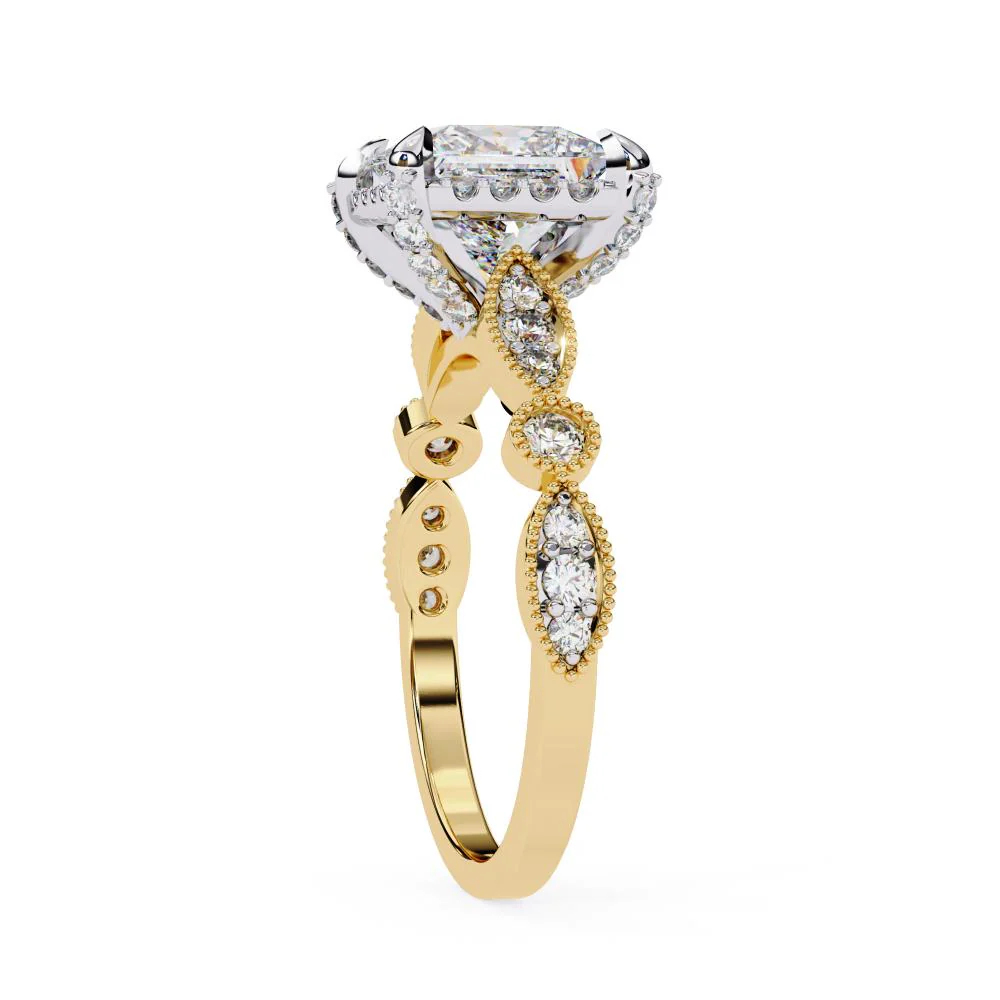 Princess Halo with Milgrain Engagement Ring - Image 7
