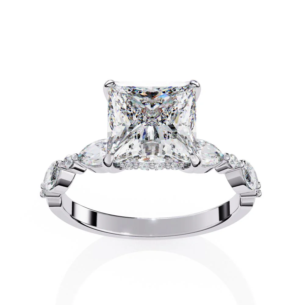Princess Hidden Halo with Accent Stone Engagement Ring - Image 8