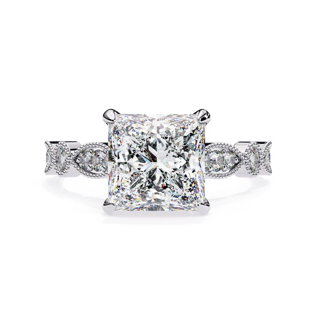 Princess Hidden Halo with Milgrain Band Engagement Ring - Image 3