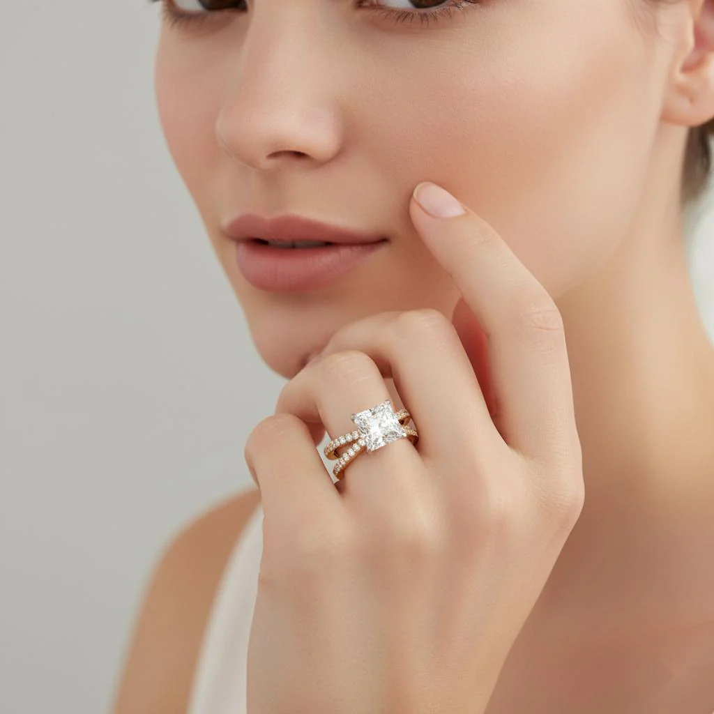 Princess Hidden Halo with Split Shank Engagement Ring - Image 4