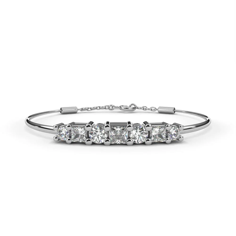 Princess & Round Moissanite Bangle Bracelet - Image 3