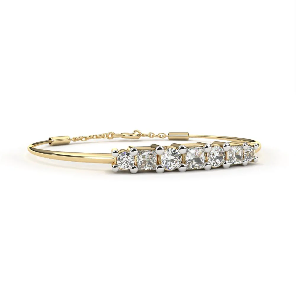 Princess & Round Moissanite Bangle Bracelet - Image 5