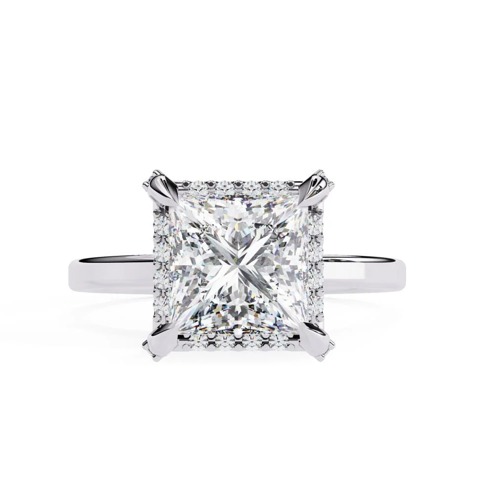 Princess Solitaire with Halo Engagement ring - Image 3