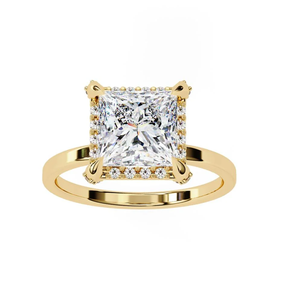 Princess Solitaire with Halo Engagement ring - Image 5