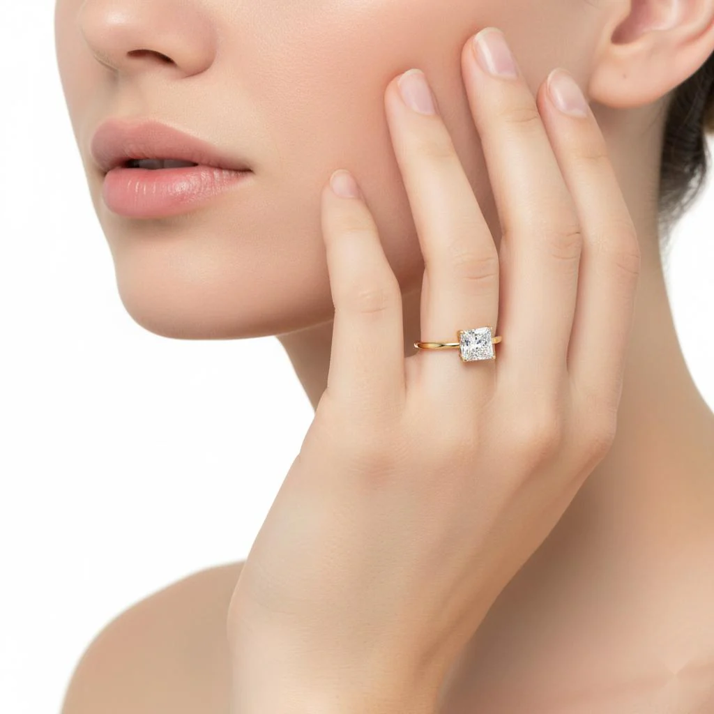 Princess Solitaire with Hidden Halo Engagement ring - Image 4