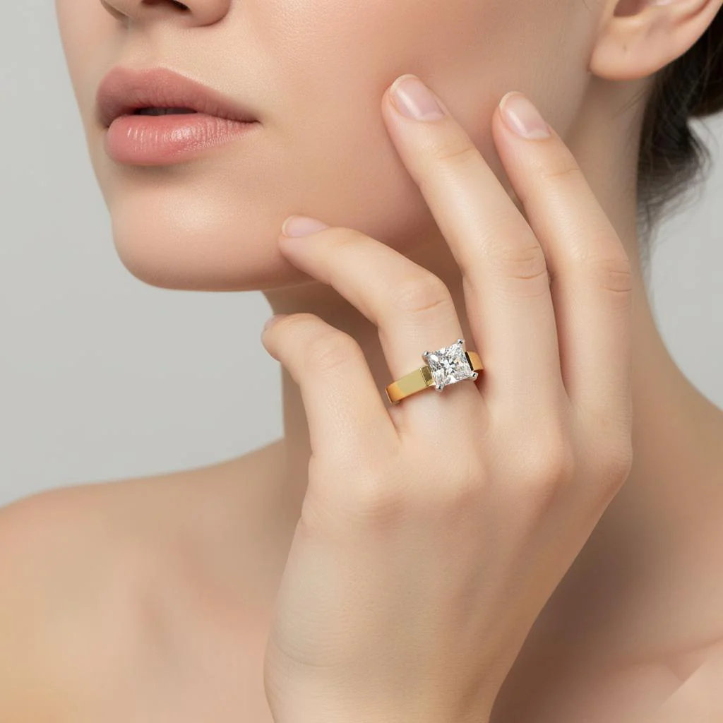 Princess Solitaire with Tapered Engagement Ring - Image 4