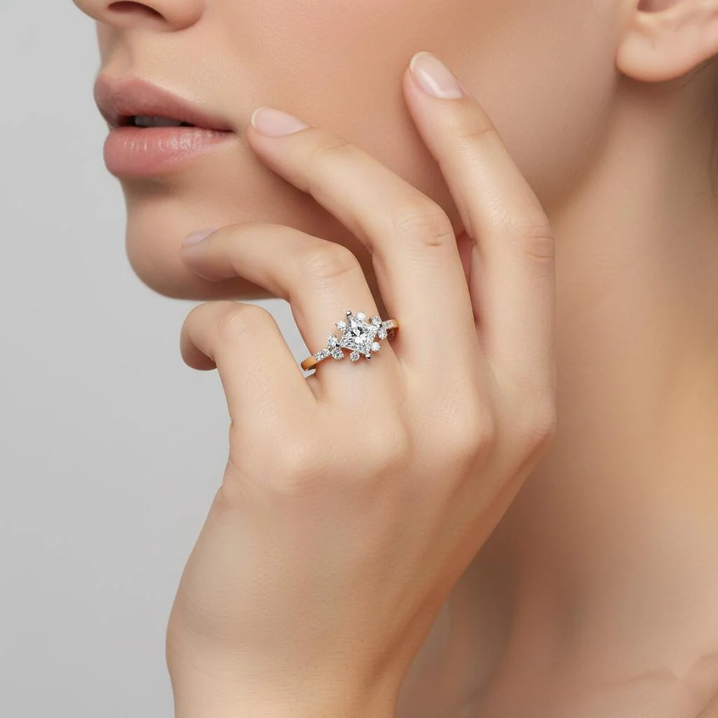 Princess with Accent Stone Engagement ring - Image 4