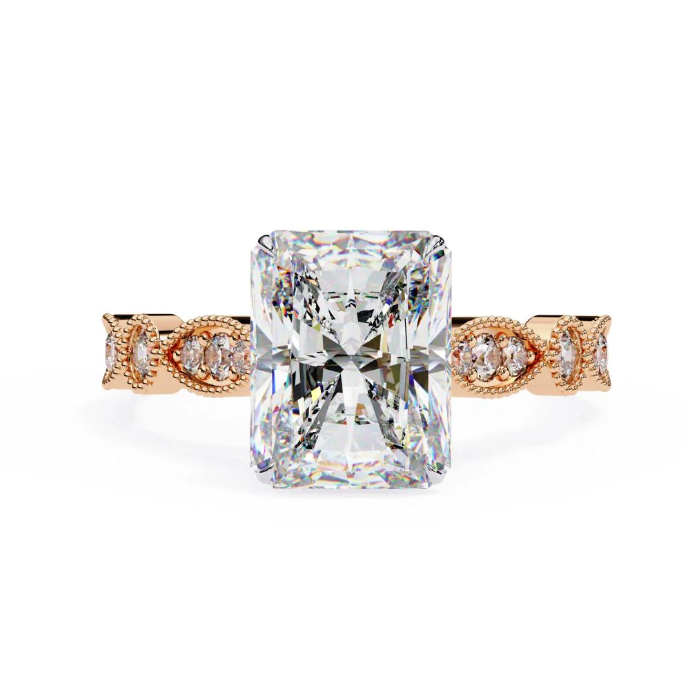 Radiant Cathedral with Milgrain Band Engagement Ring - Image 2