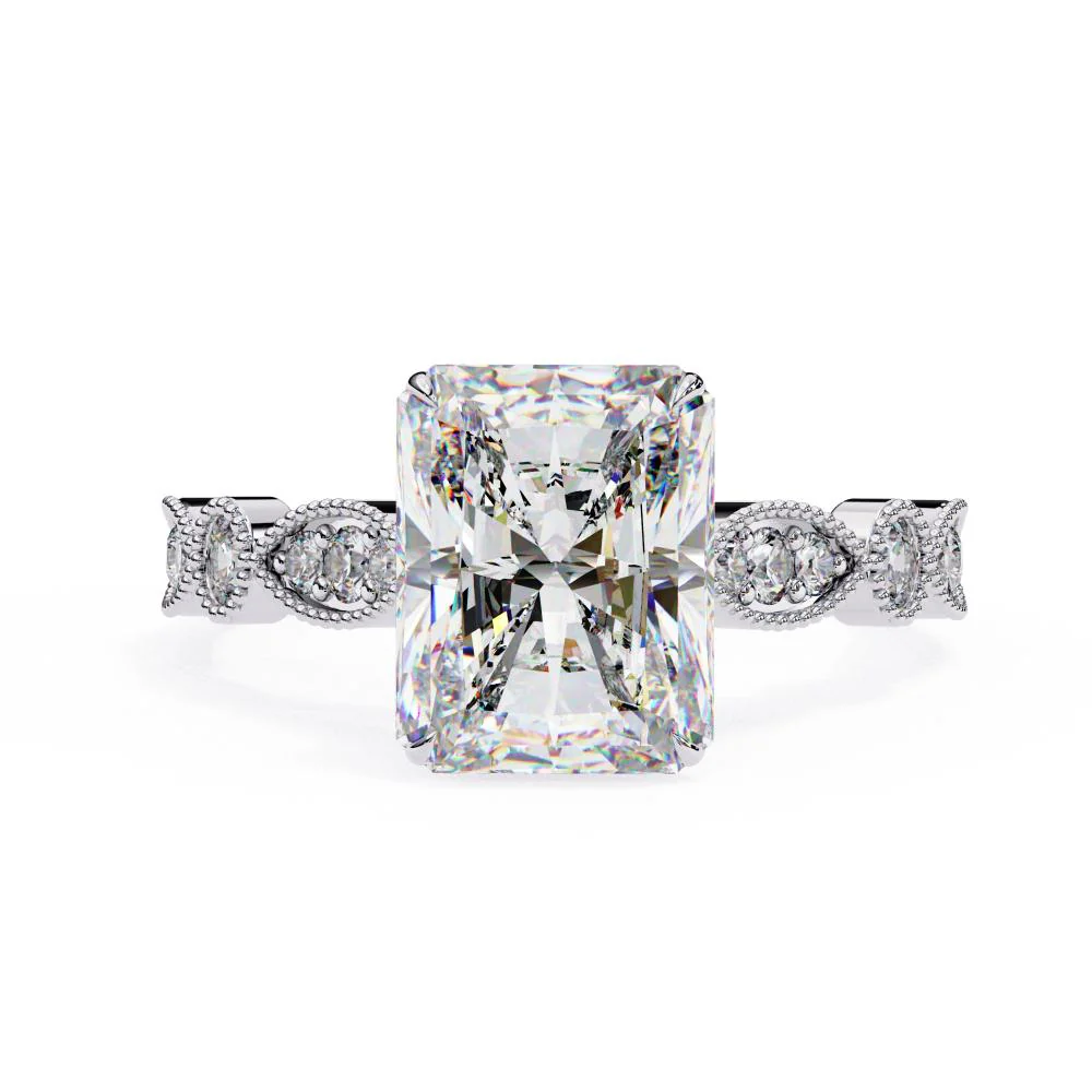 Radiant Cathedral with Milgrain Band Engagement Ring - Image 3