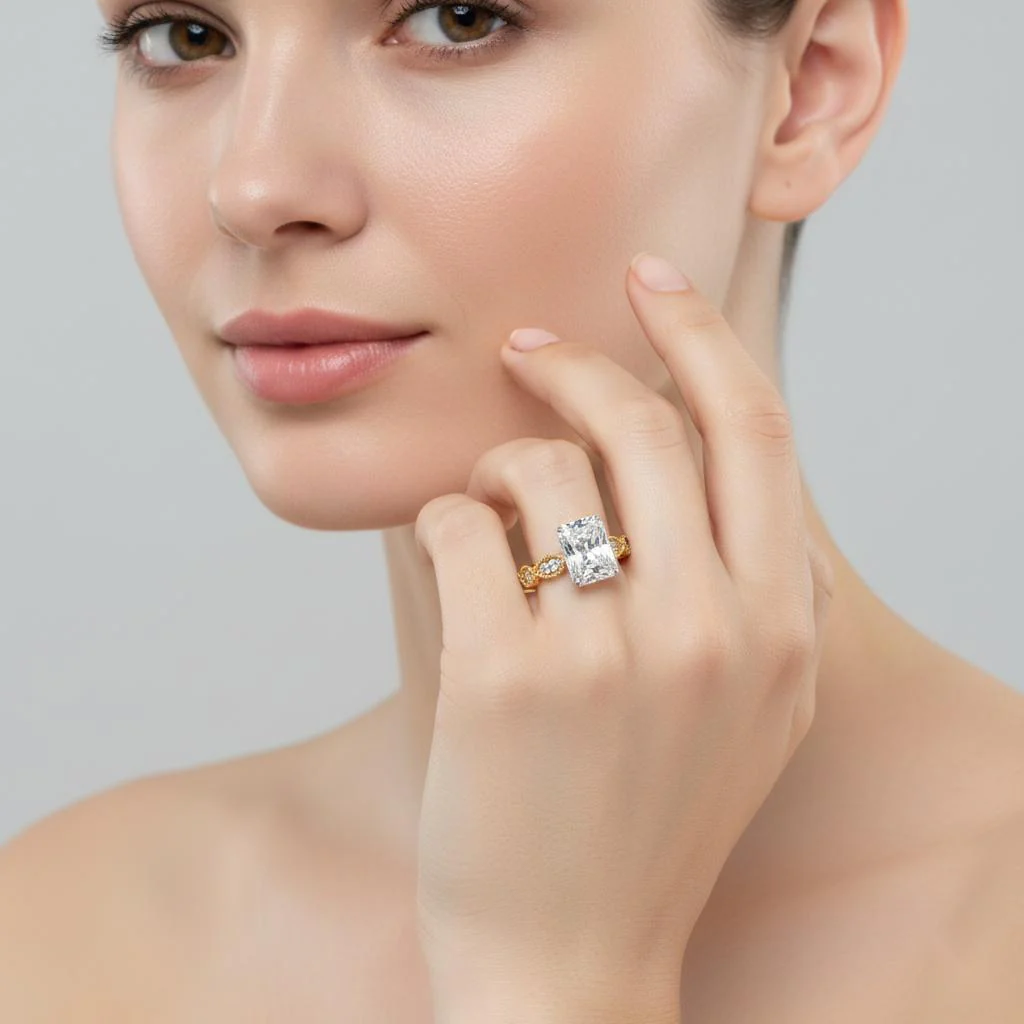 Radiant Cathedral with Milgrain Band Engagement Ring - Image 4