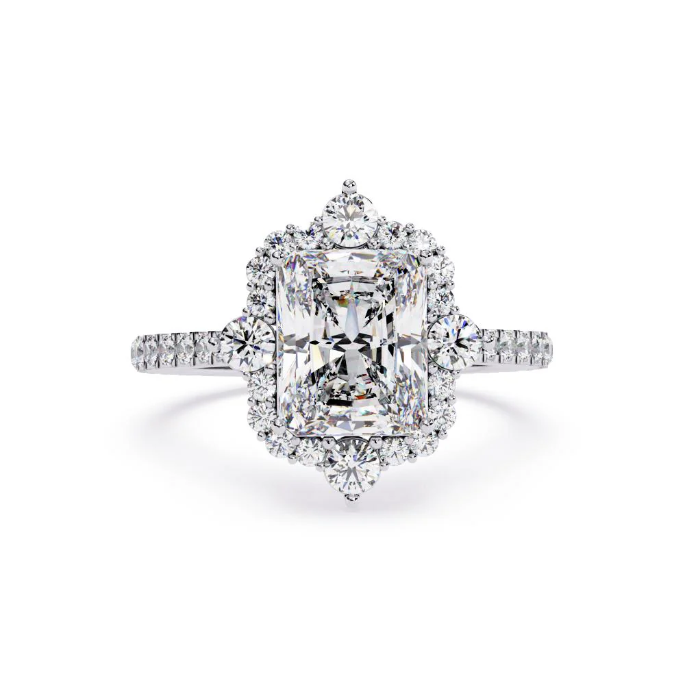 Radiant Fancy Halo With Pave Band Engagement Ring - Image 3