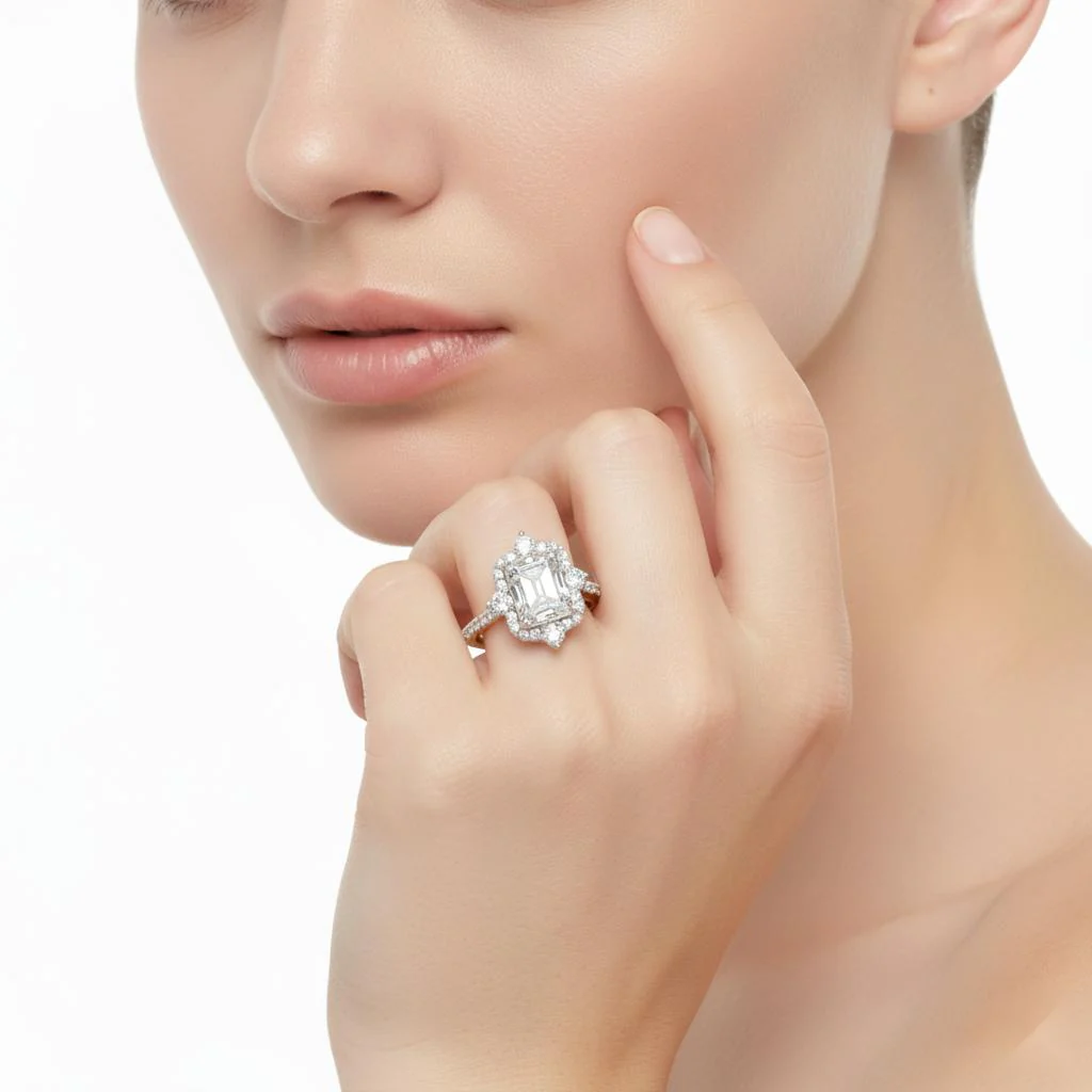 Radiant Fancy Halo With Pave Band Engagement Ring - Image 4