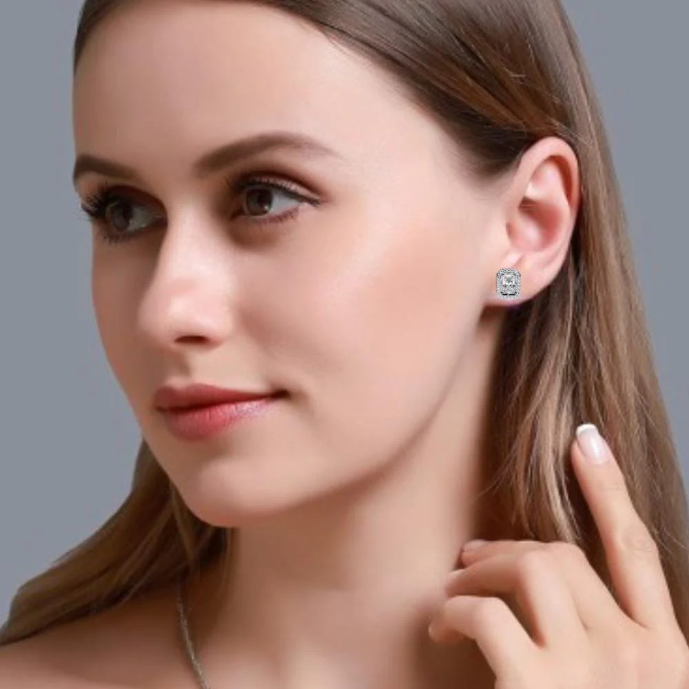 Radiant Halo Style Stud Earrings - Image 4