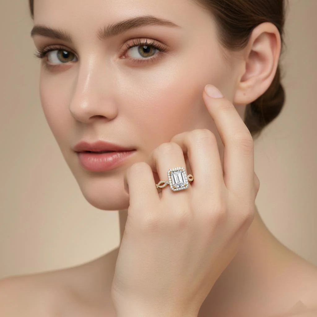 Radiant Halo with Twisted Shank Engagement Ring - Image 4