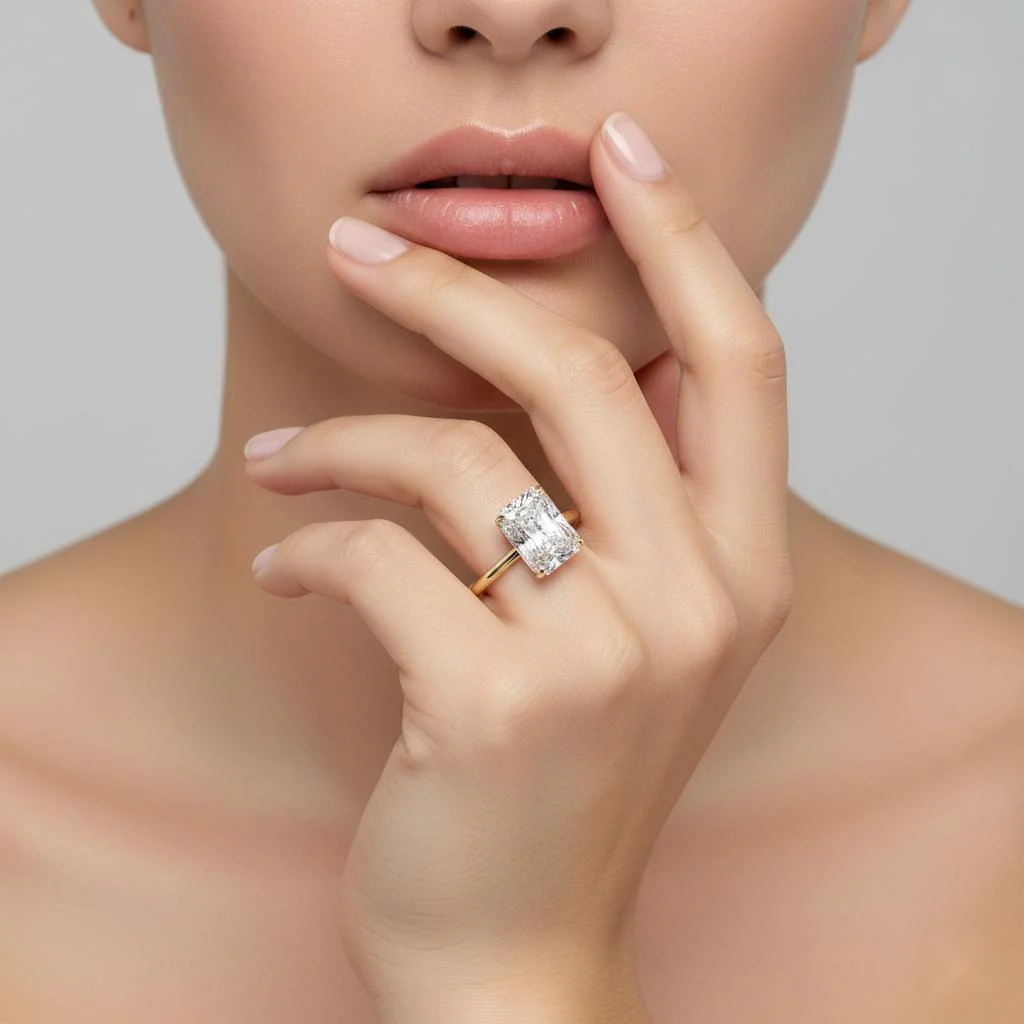 Radiant Solitaire with Hidden Halo Engagement ring - Image 4