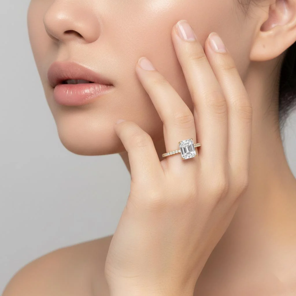 Radiant Hidden Halo With Pave Band Engagement Ring - Image 4
