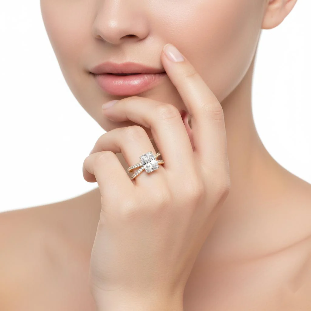 Radiant Hidden Halo With Split Shank Engagement Ring - Image 4