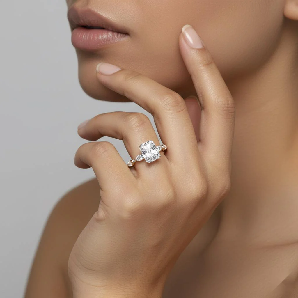 Radiant Solitaire With Accent Engagement Ring - Image 4