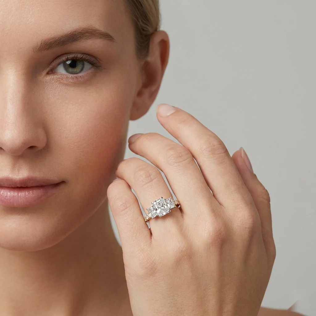 Radiant Three Stone Engagement Ring - Image 4