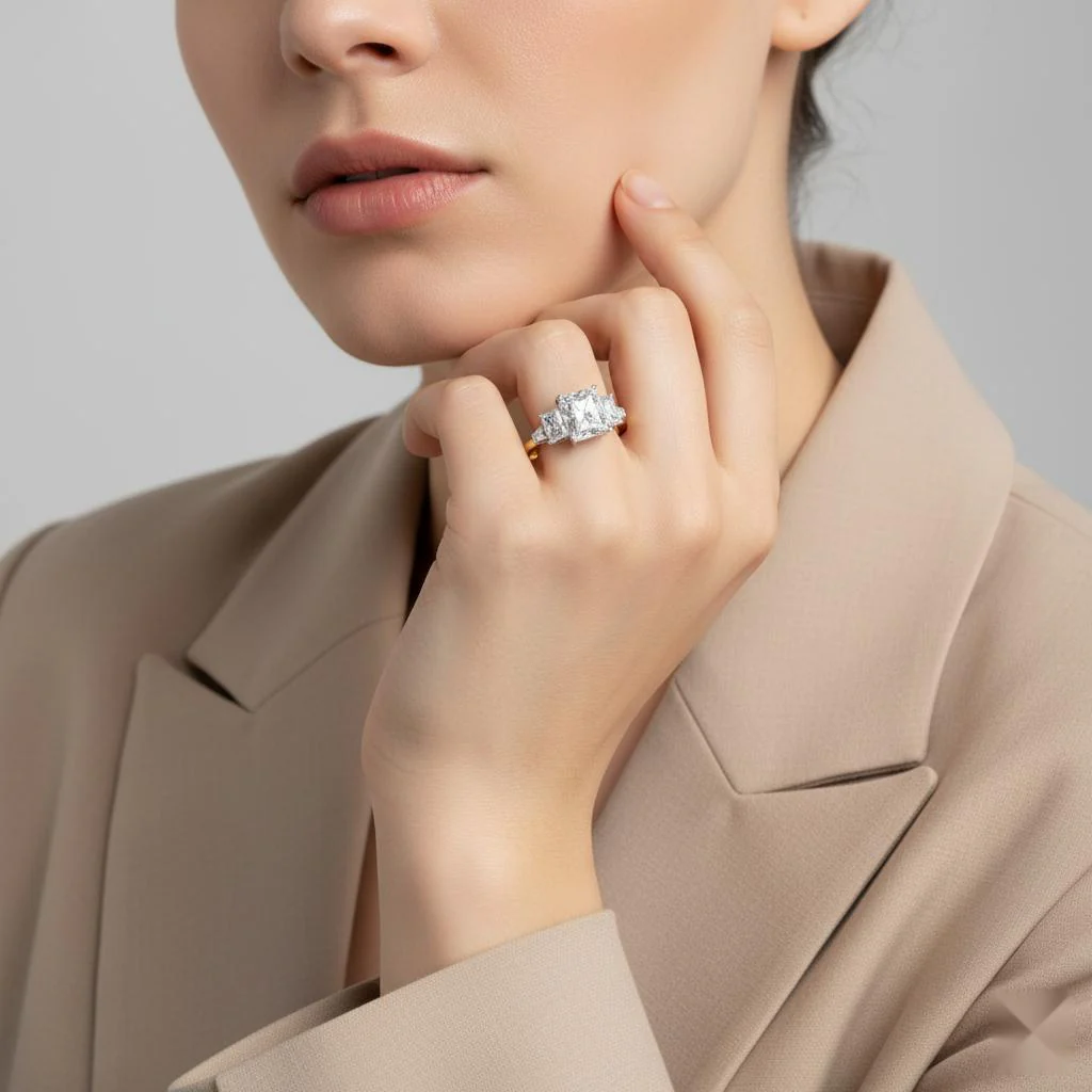 Radiant Three Stone with Euro Shank Engagement Ring - Image 4