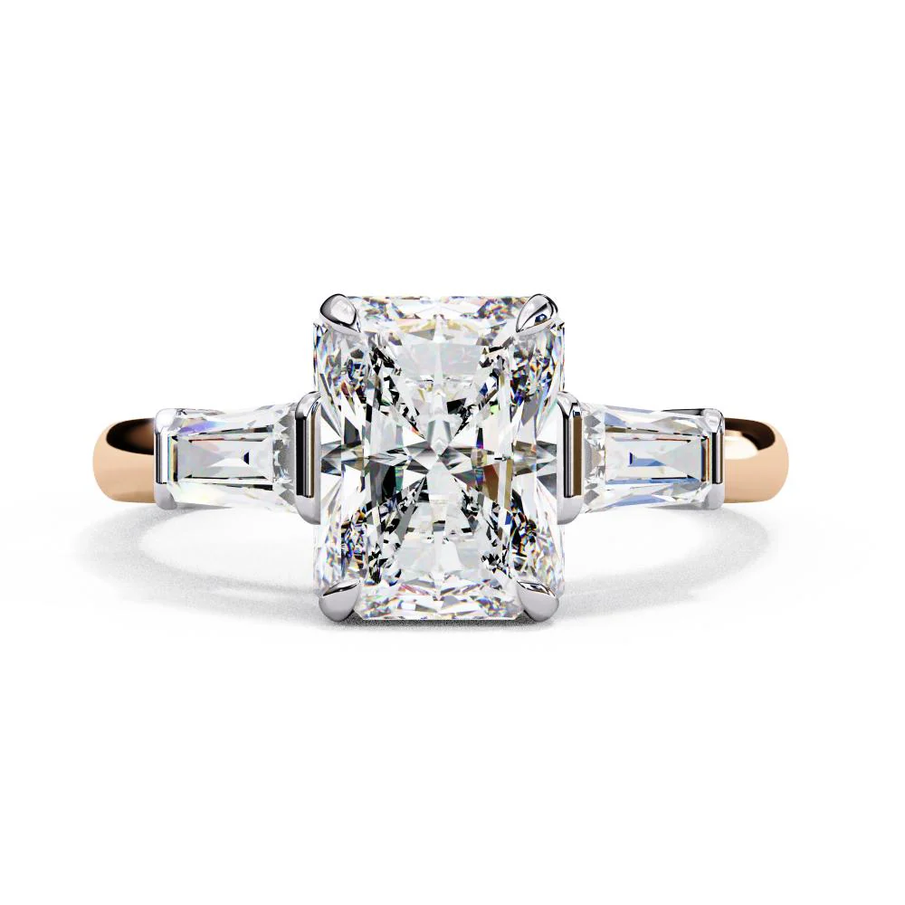 Radiant with Baguette Three Stone Engagement Ring - Image 2