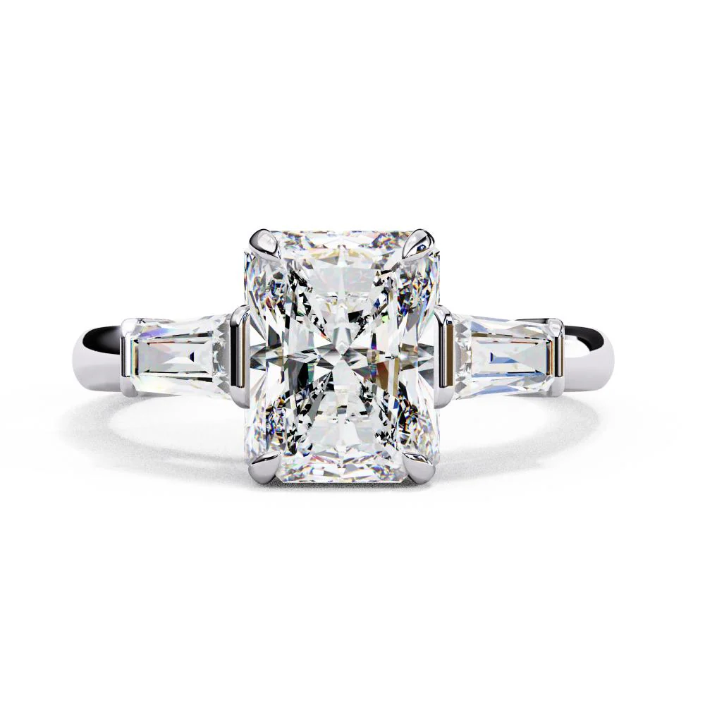 Radiant with Baguette Three Stone Engagement Ring - Image 3
