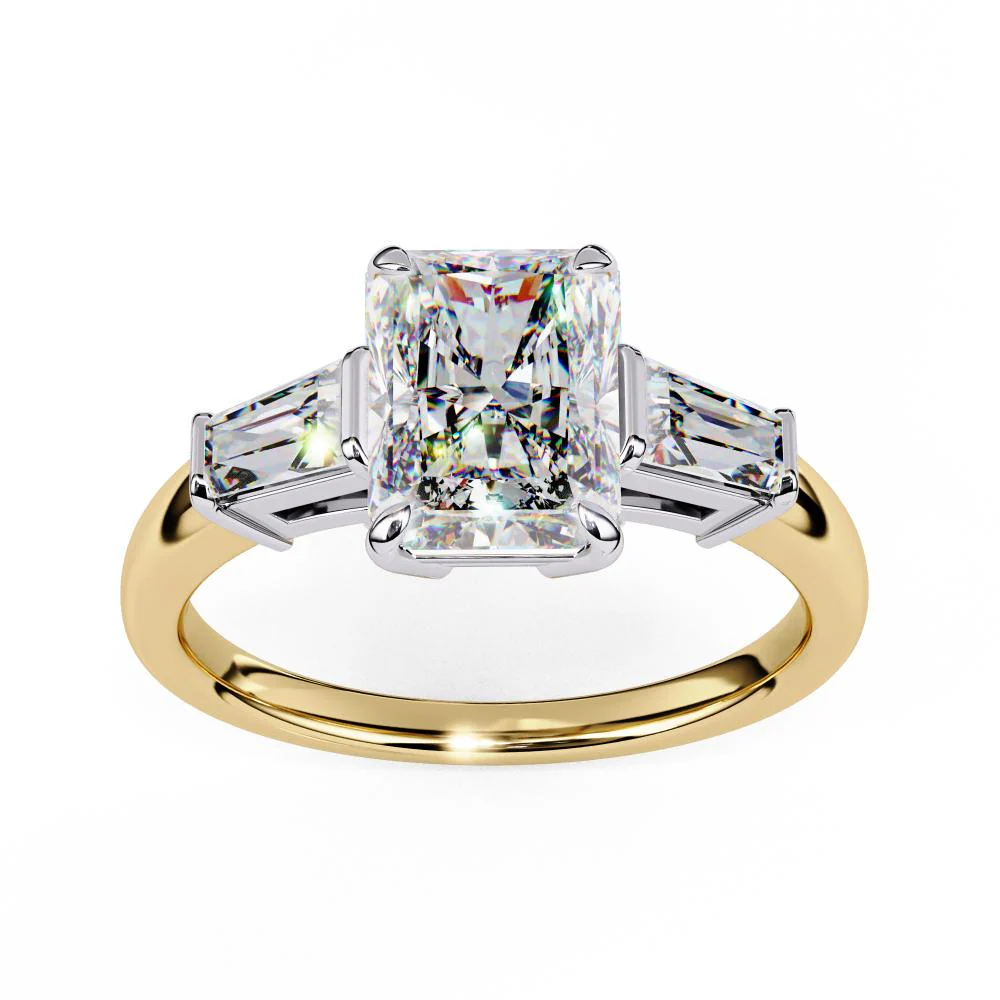 Radiant with Baguette Three Stone Engagement Ring - Image 5