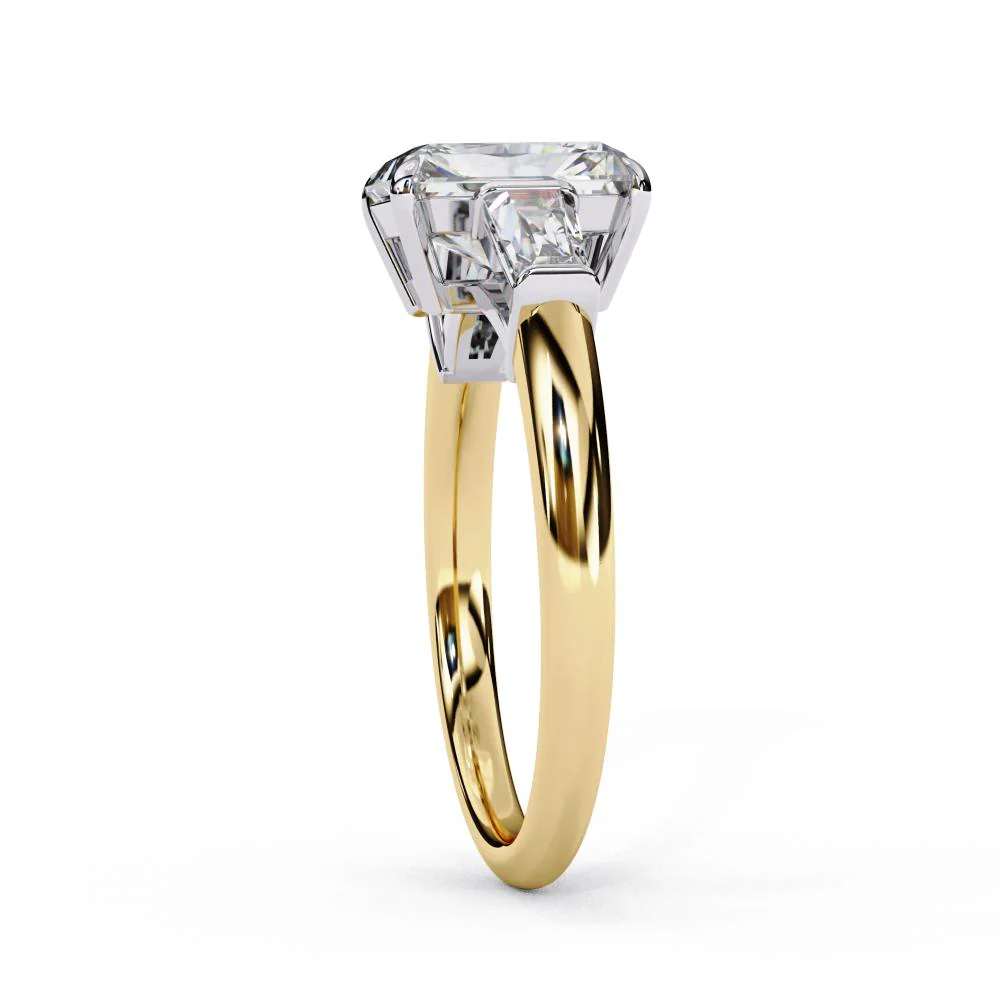 Radiant with Baguette Three Stone Engagement Ring - Image 7