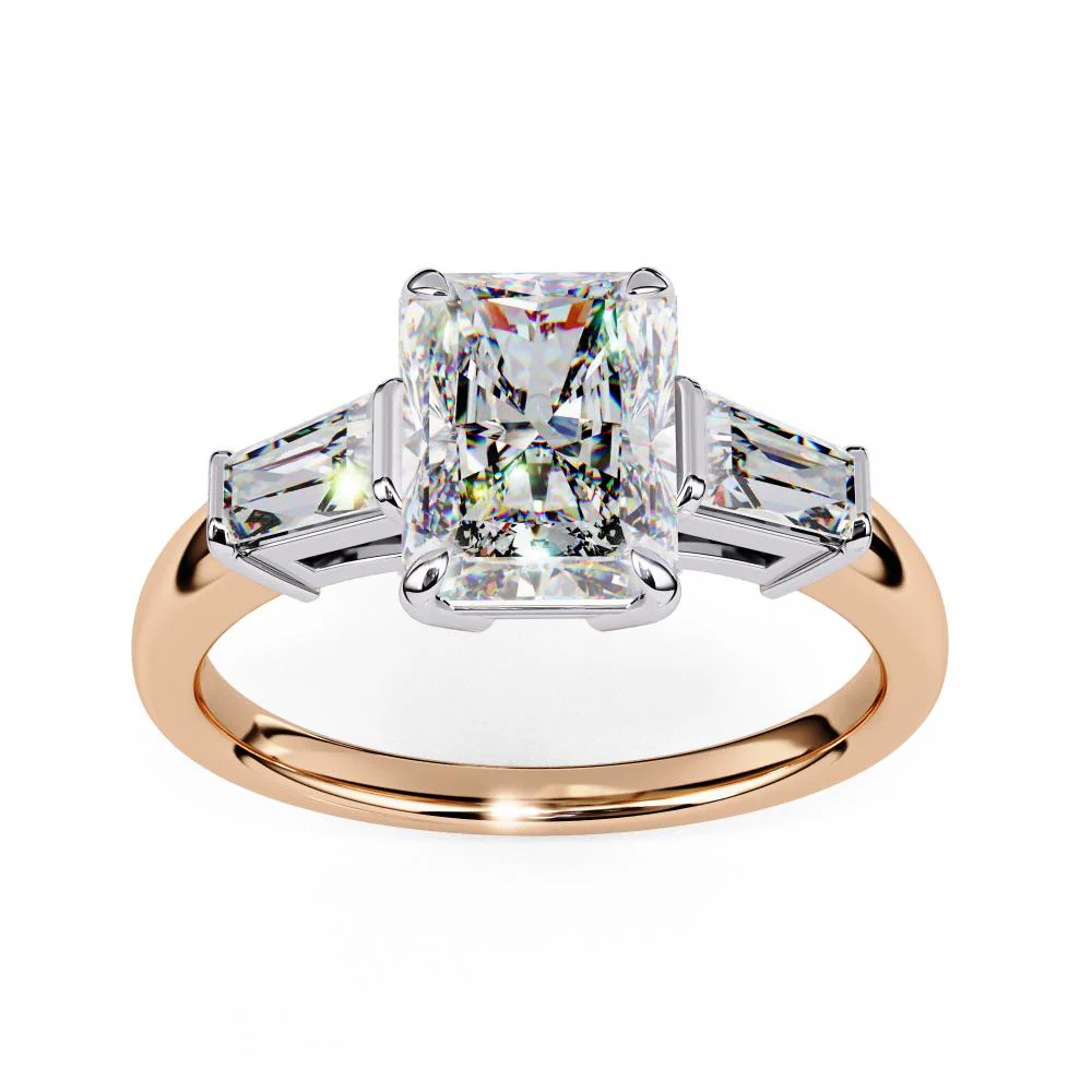 Radiant with Baguette Three Stone Engagement Ring - Image 8